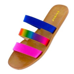 Rainbow Pink Blue Flat Padded Slider Slippers Sandals